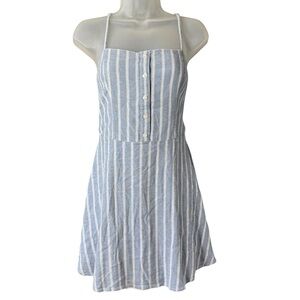 Hollister Blue White Striped Baby Doll Sundress Y2K Halter Mini Smocked Medium